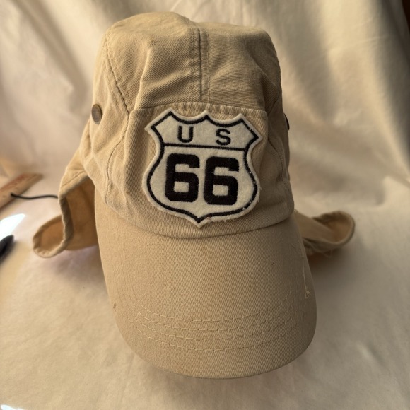 The Unbranded Brand Other - Ear Flap Sun Hat Neck Cover Baseball Cap Visor US 66 Beige spots on brim